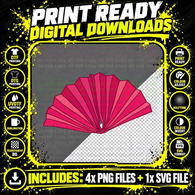 Folded Pink Fan Lunar New Year T-Shirt Png SVG Digital Bundle