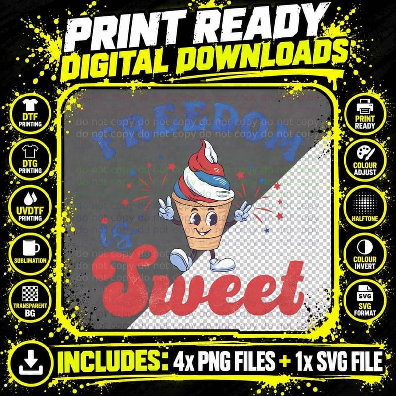 Freedom Is Sweet Patriotic T-Shirt Png SVG Digital Bundle