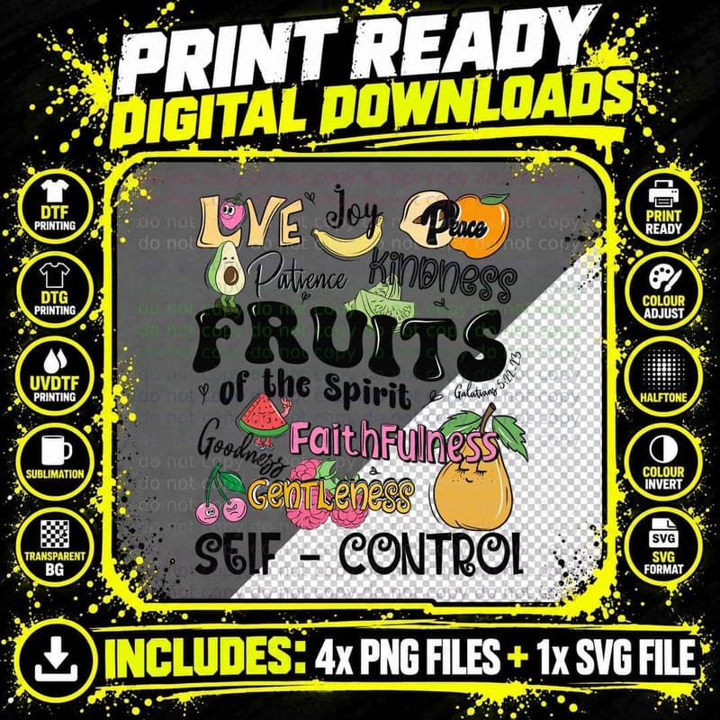 Fruits of the Spirit Faithfulness Gentleness Png SVG Digital Bundle