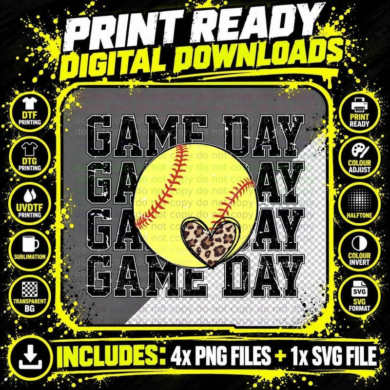 Game Day Softball T-Shirt, Softball Heart Graphic Tee Png SVG Digital Bundle