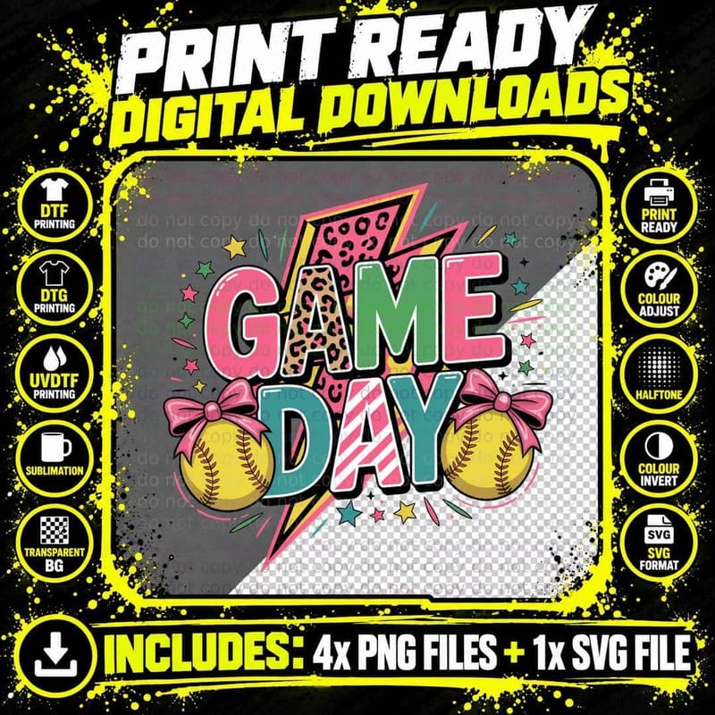 Game Day Softball T-Shirt, Softball-Themed Graphic with Png SVG Digital Bundle