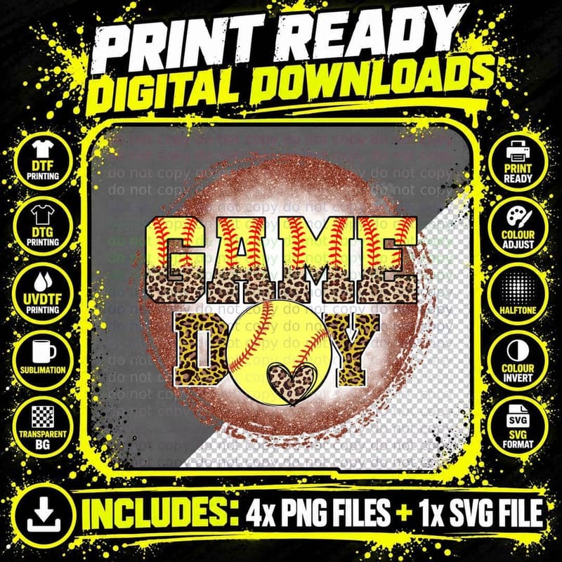 Game Day Softball T-Shirt, Softball-Themed Graphic with Png SVG Digital Bundle
