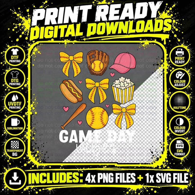 Game Day Vibes Softball T-Shirt, Softball-Themed Icons Png SVG Digital Bundle