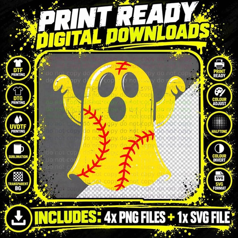 Ghostly Softball Spirit Softball T-Shirt Png SVG Digital Bundle