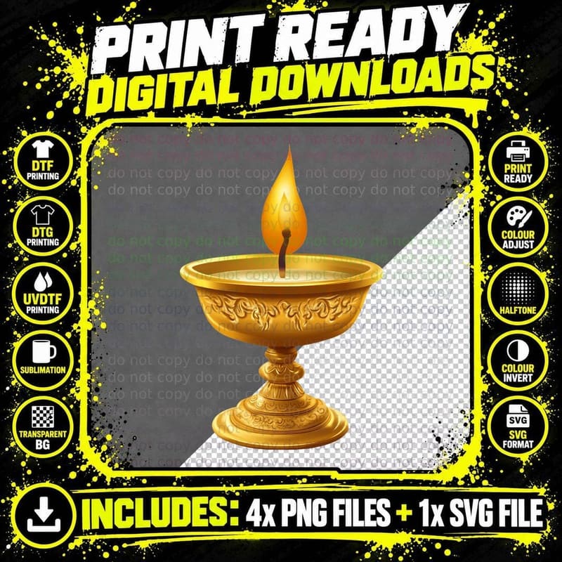 Golden Candle Flame in Ornate Holder Kwanzaa T-Shirt Png SVG Digital Bundle