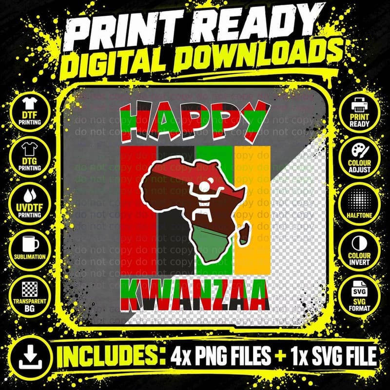 Happy Kwanzaa T-Shirt, African Map Silhouette with Png SVG Digital Bundle