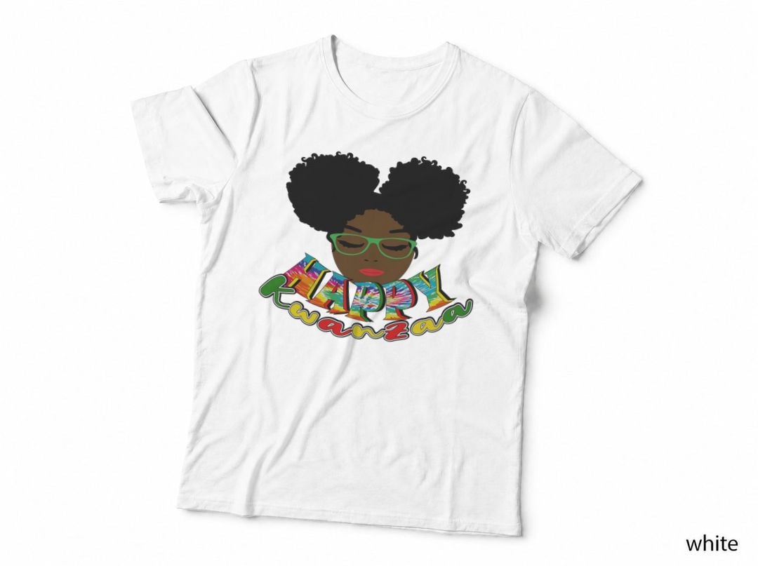 Happy Kwanzaa T-Shirt, Afro Girl Wearing Glasses Graphic Tee