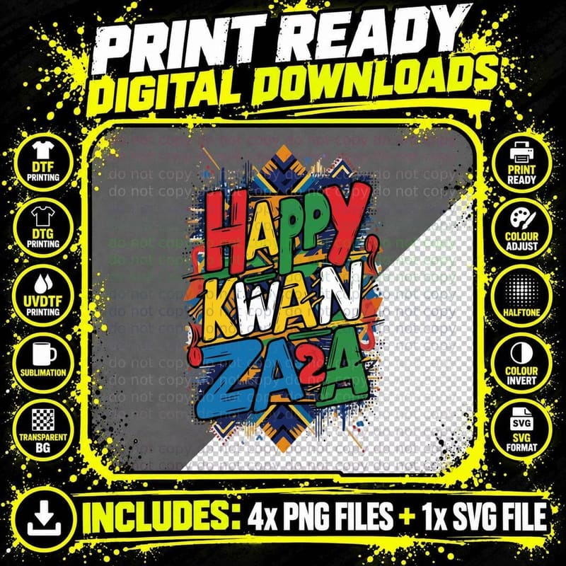 Happy Kwanzaa T-Shirt, Colorful Kwanzaa Celebration Png SVG Digital Bundle