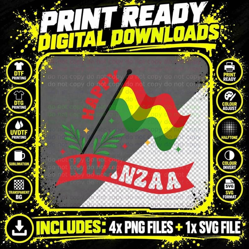 Happy Kwanzaa T-Shirt, Kwanzaa Celebration with Flag Png SVG Digital Bundle