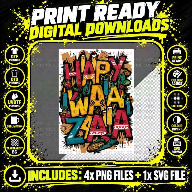 Happy Waadzaalaa Kwanzaa T-Shirt, Colorful Holiday Png SVG Digital Bundle