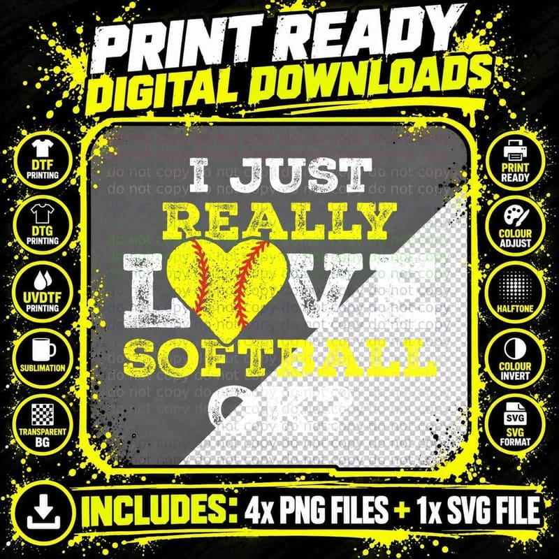I Just Really Love Softball Ok Softball T-Shirt Png SVG Digital Bundle