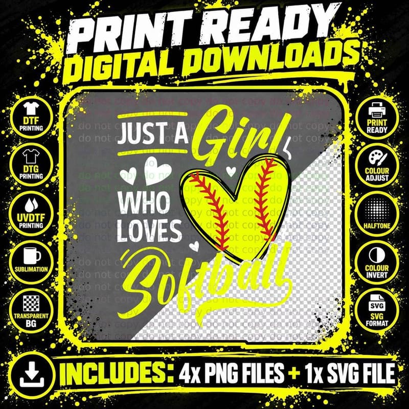 Just a Girl Who Loves Softball T-Shirt Png SVG Digital Bundle