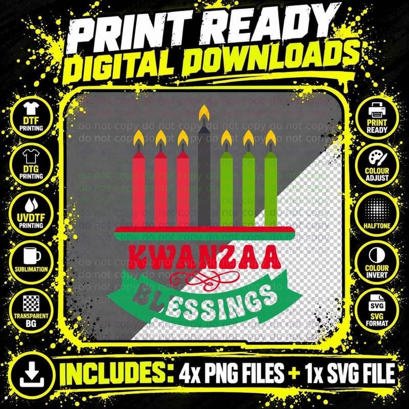 Kwanzaa Blessings Kwanzaa T-Shirt, Kwanzaa Candles on Png SVG Digital Bundle