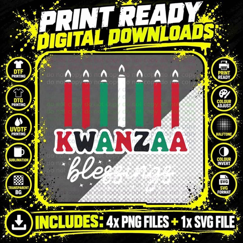 Kwanzaa Blessings Kwanzaa T-Shirt, Seven Candles in Red Png SVG Digital Bundle
