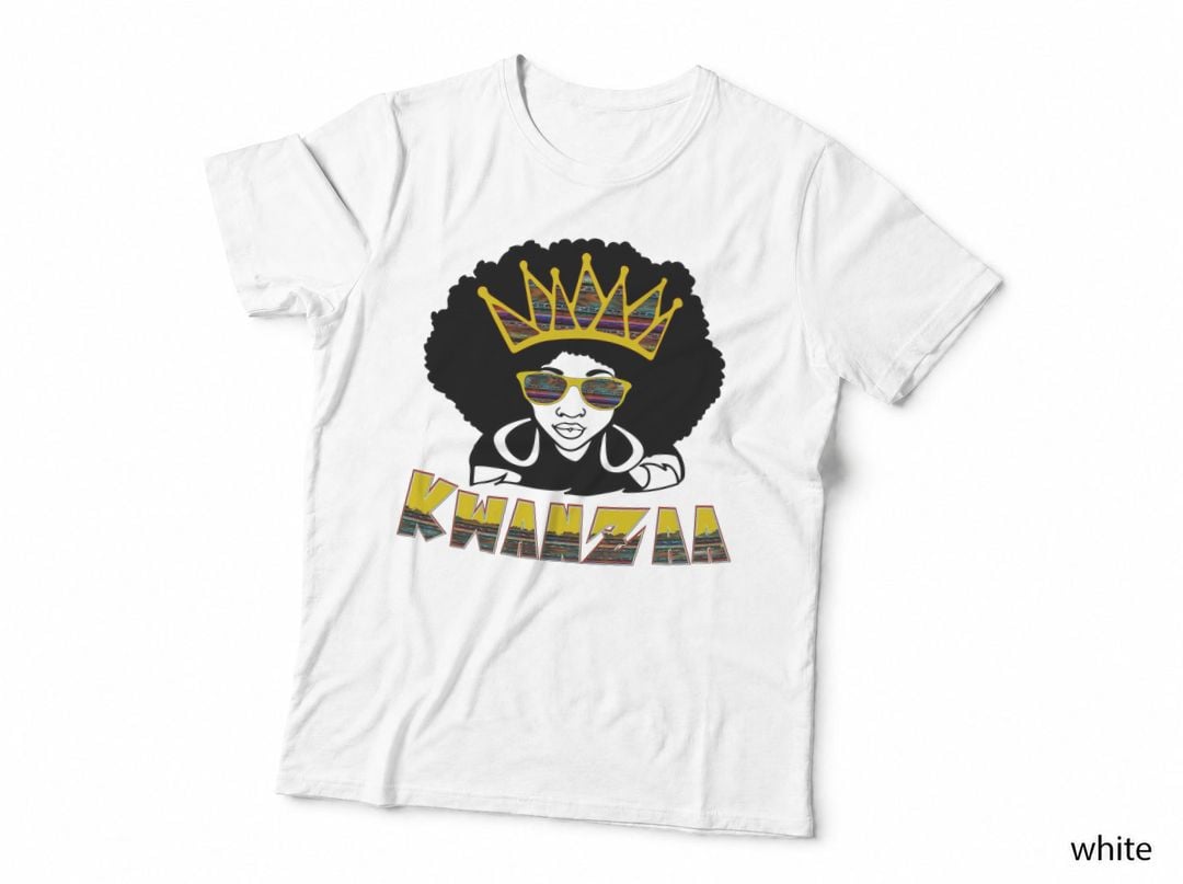 Kwanzaa T-Shirt, Afro Queen Crown Sunglasses Graphic Tee