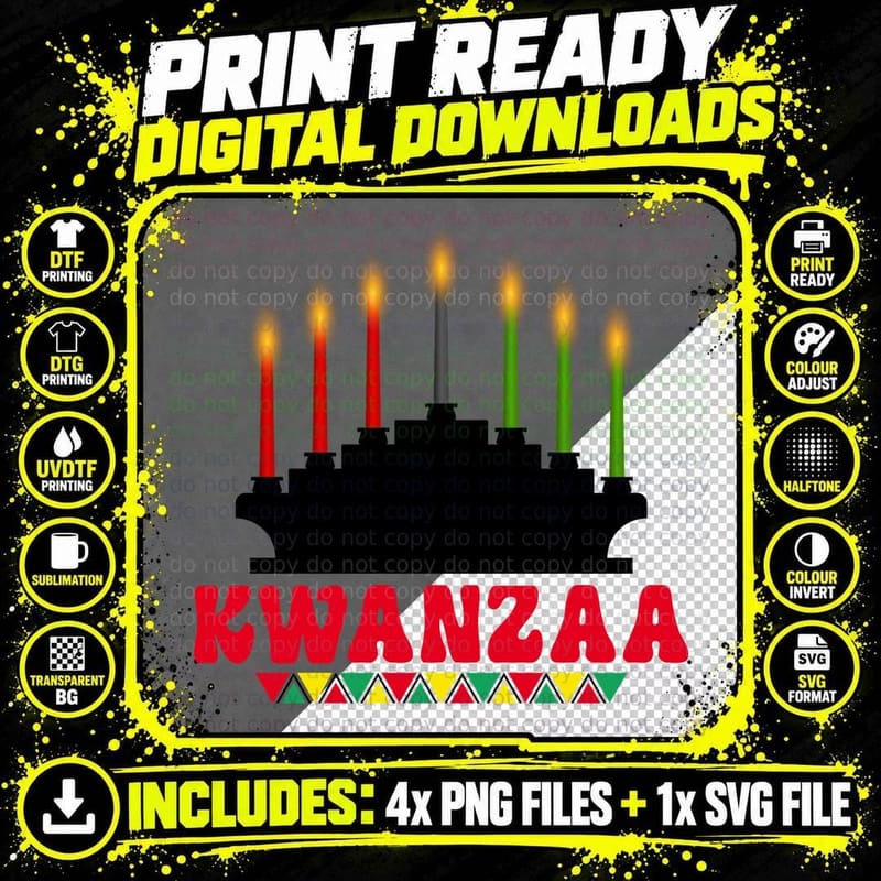 Kwanzaa T-Shirt, Kwanzaa Candle Display Graphic Tee Png SVG Digital Bundle