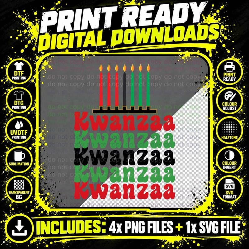 Kwanzaa T-Shirt, Kwanzaa Candles on Gray Background Png SVG Digital Bundle