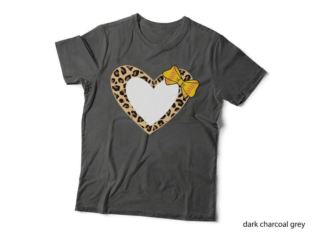 Leopard Heart Softball Bow Softball T-Shirt, Softball Graphic Tee