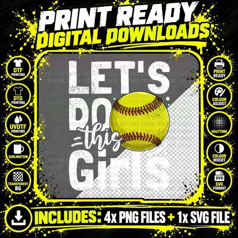Let's Do This Girls Softball T-Shirt Png SVG Digital Bundle