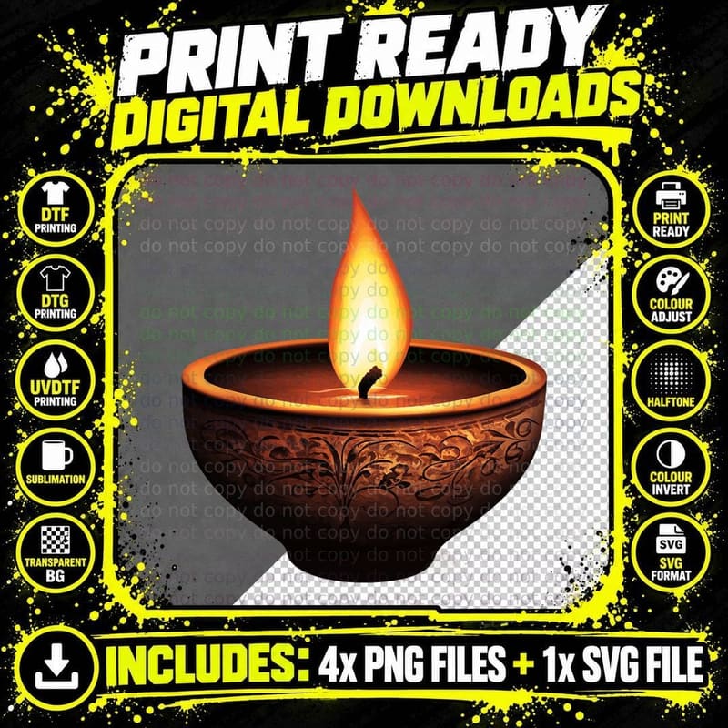 Lit Candle in Ornate Bowl Kwanzaa T-Shirt Png SVG Digital Bundle