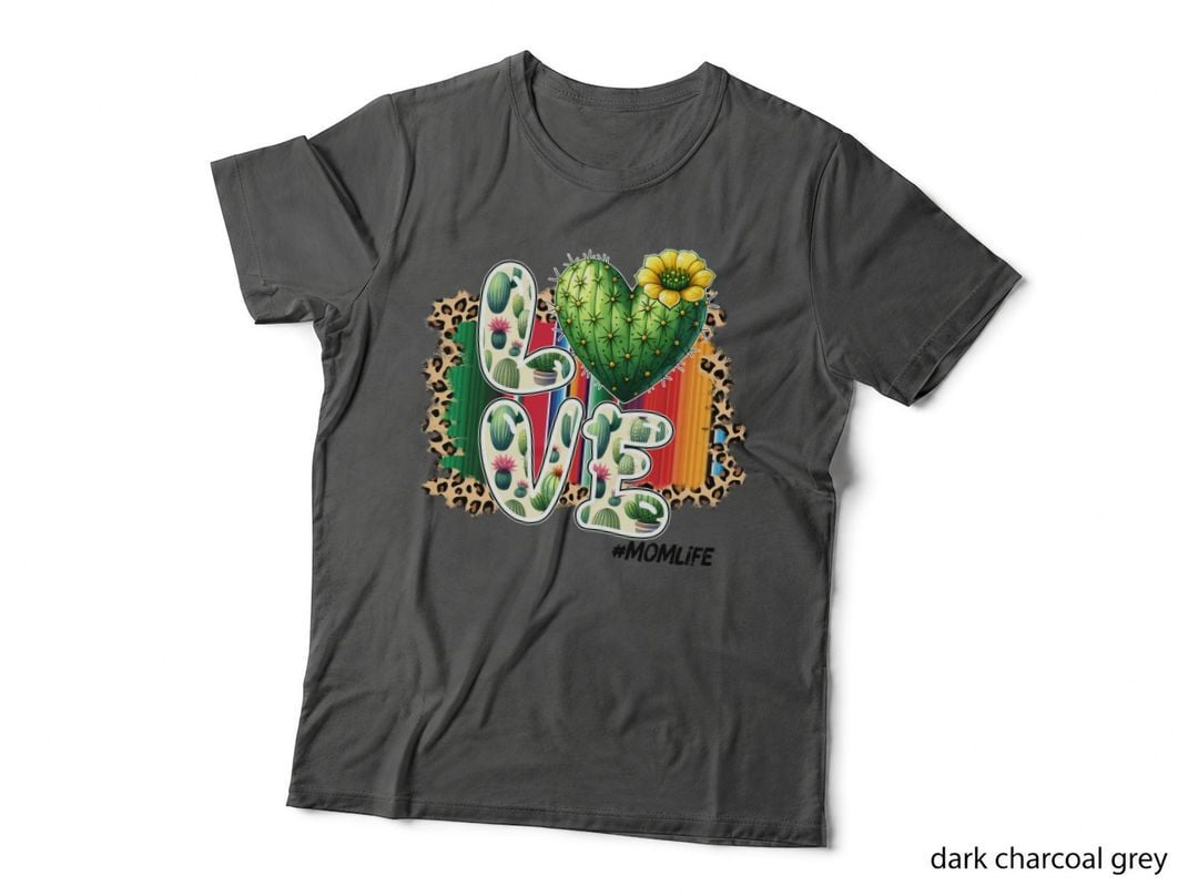Love Momlife Mothers Day T-Shirt, Cactus Heart with Colorful Stripes Graphic