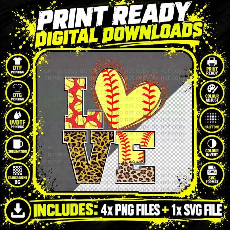 Love Softball T-Shirt, Softball Heart with Leopard Print Png SVG Digital Bundle
