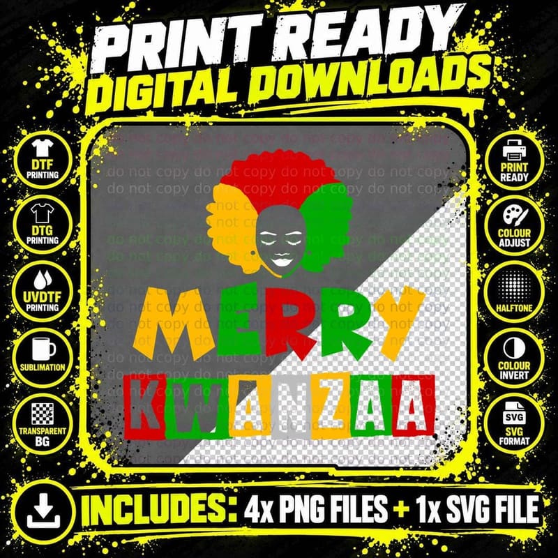 Merry Kwanzaa T-Shirt, African-Inspired Holiday Greeting Png SVG Digital Bundle