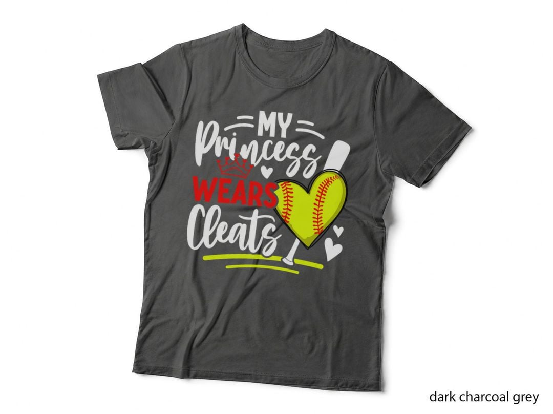 My Princess Wears Cleats Softball T-Shirt, Softball-Themed T-Shirt with Heart
