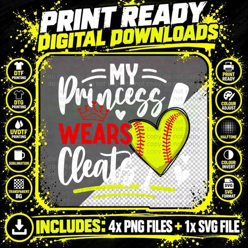 My Princess Wears Cleats Softball T-Shirt Png SVG Digital Bundle