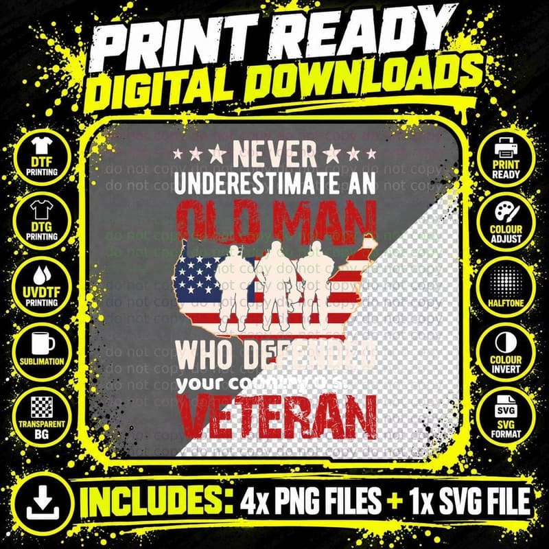 Never Underestimate an Old Man Who Defended Your Country Png SVG Digital Bundle