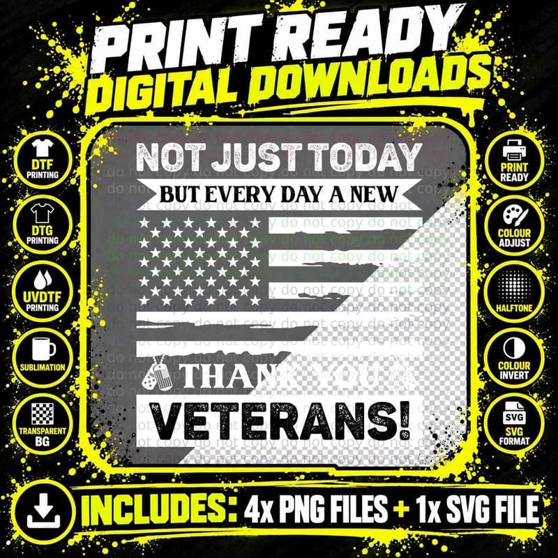 Not Just Today but Every Day a New Thank You Veterans! Png SVG Digital Bundle