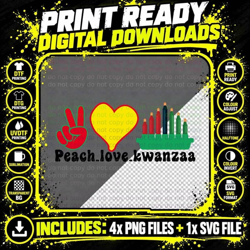 Peach.love.kwanzaa T-Shirt, Peace Sign Heart Kwanzaa Png SVG Digital Bundle