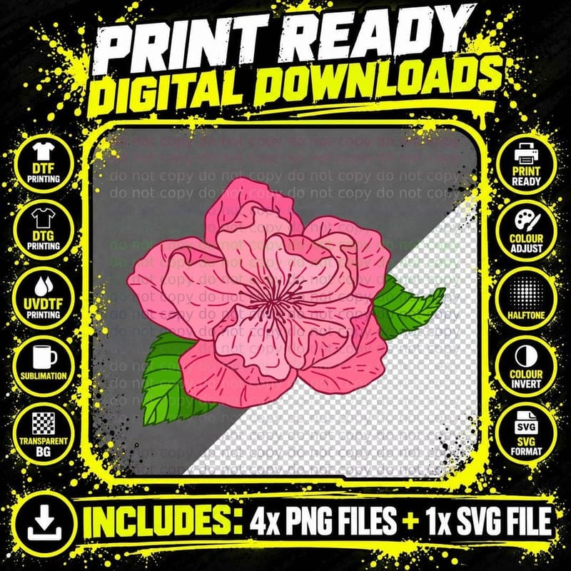 Pink Rose with Green Leaves Lunar New Year T-Shirt Png SVG Digital Bundle