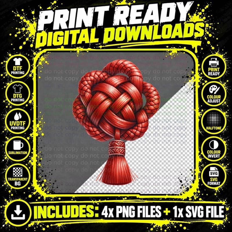 Red Braided Knot with Tassel Lunar New Year T-Shirt Png SVG Digital Bundle