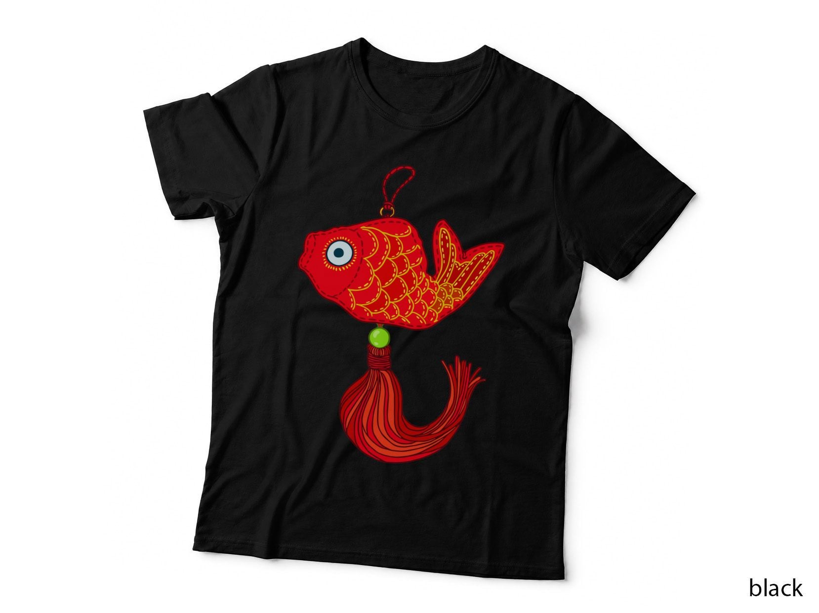 Red Fish Ornament with Green Bead Lunar New Year T-Shirt