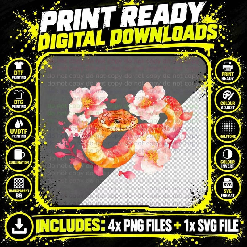 Serpent Amidst Blossoms Lunar New Year T-Shirt Png SVG Digital Bundle
