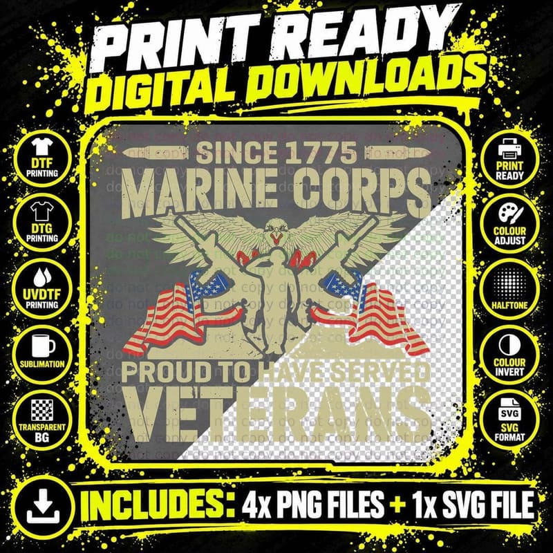 Since 1775 Marine Corps Proud to Have Served Veterans Png SVG Digital Bundle