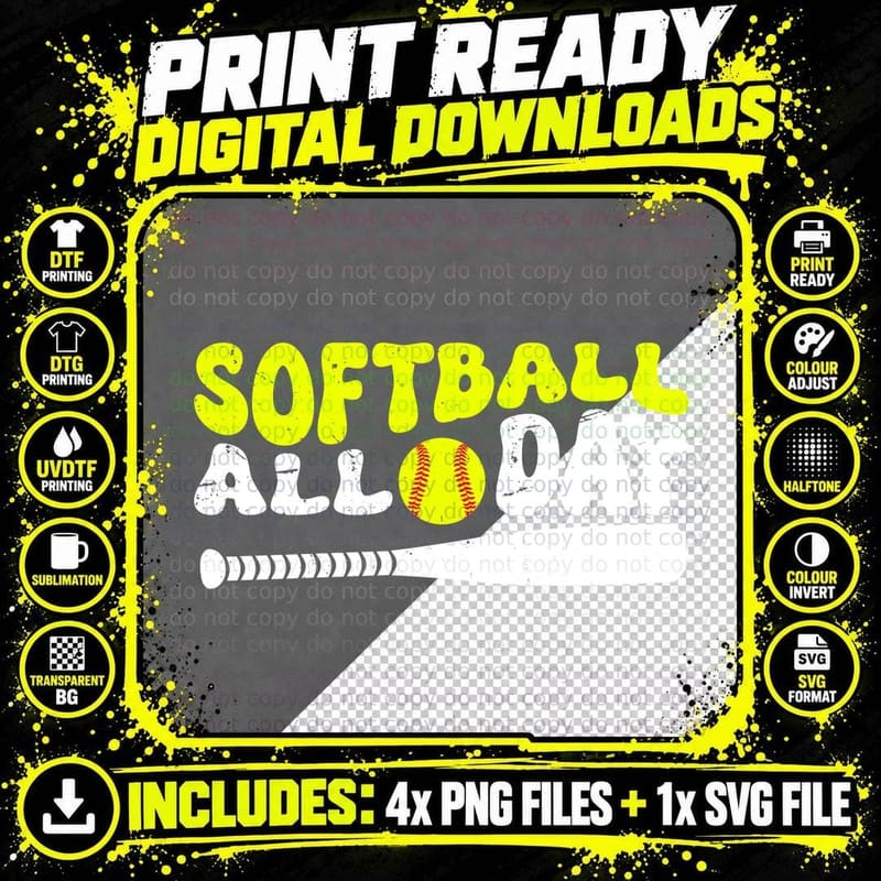 Softball All Day Softball T-Shirt, Softball-Themed Png SVG Digital Bundle