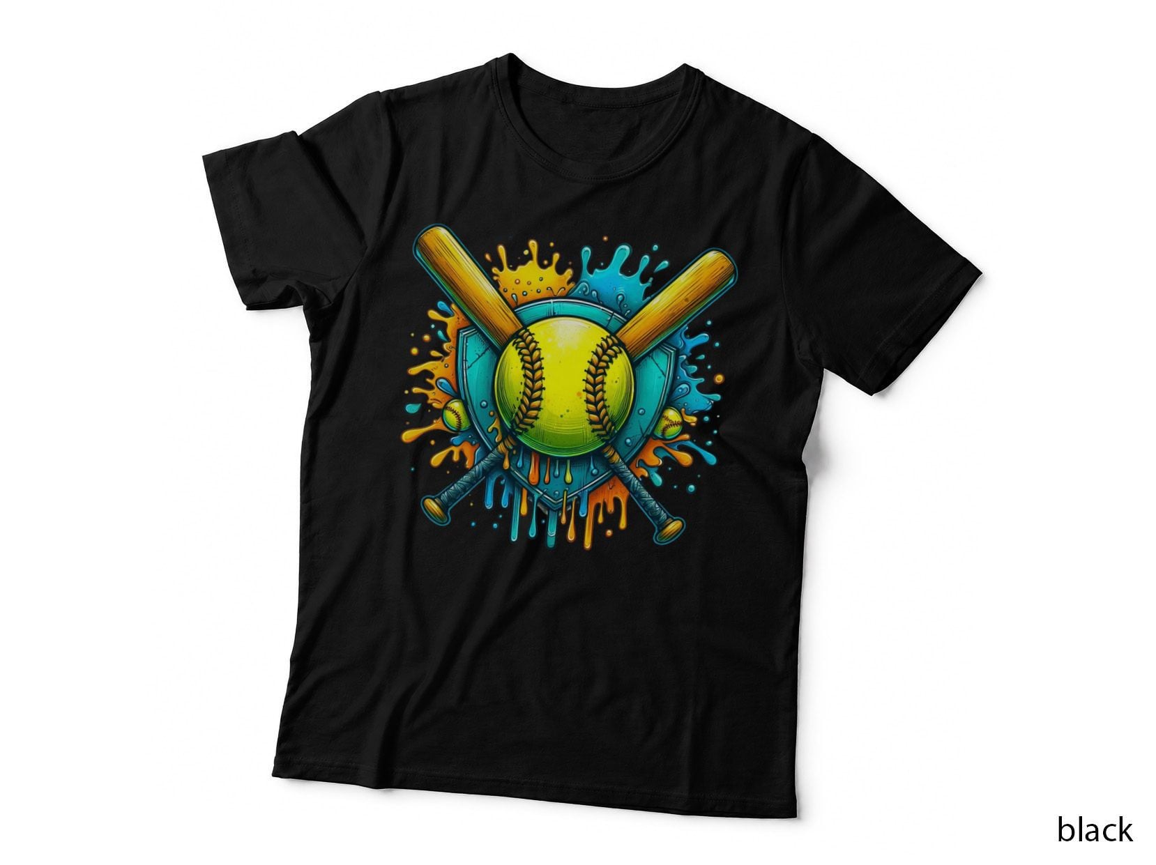 Softball Bats Ball Splashes Softball T-Shirt, Softball Graphic Tee