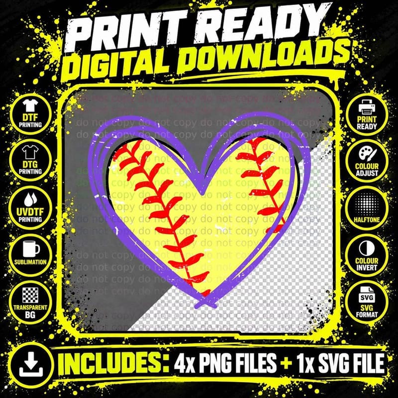 Softball Heart Outline Softball T-Shirt Png SVG Digital Bundle