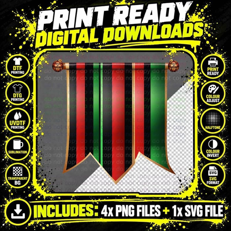 Striped Banner with Red Black Green Stripes Kwanzaa Png SVG Digital Bundle