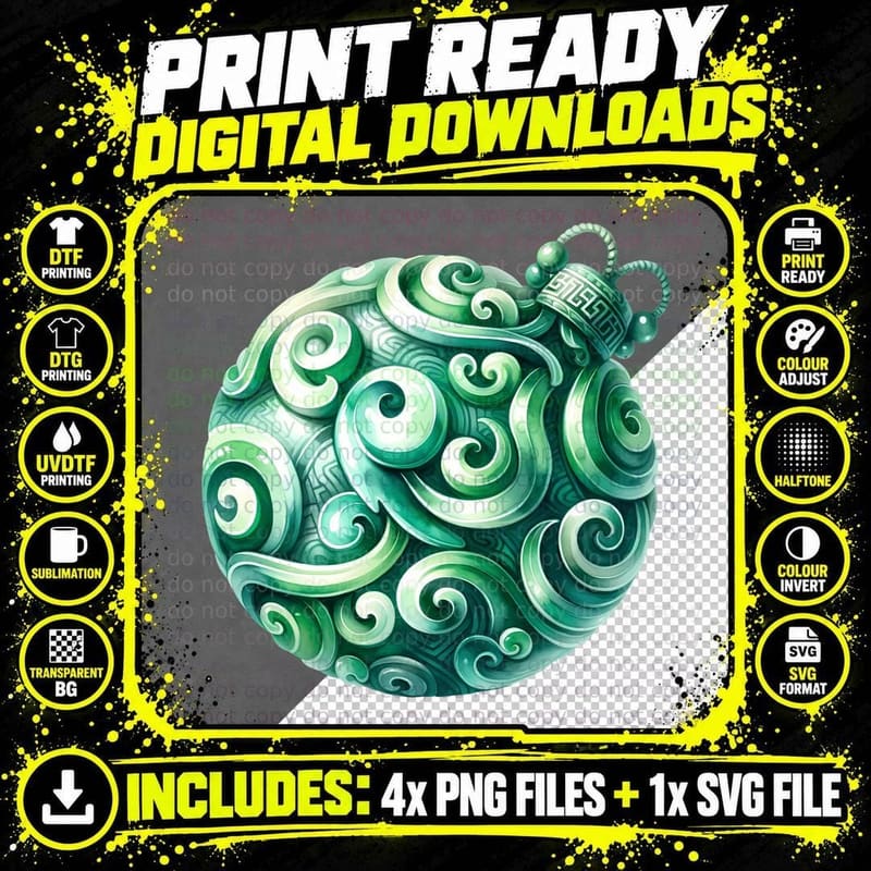 Swirling Green Jade Ornament Lunar New Year T-Shirt Png SVG Digital Bundle