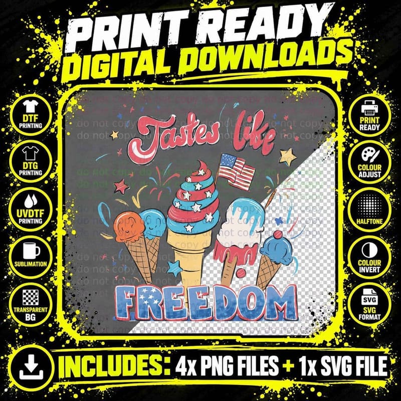 Tastes Like Freedom Patriotic T-Shirt Png SVG Digital Bundle