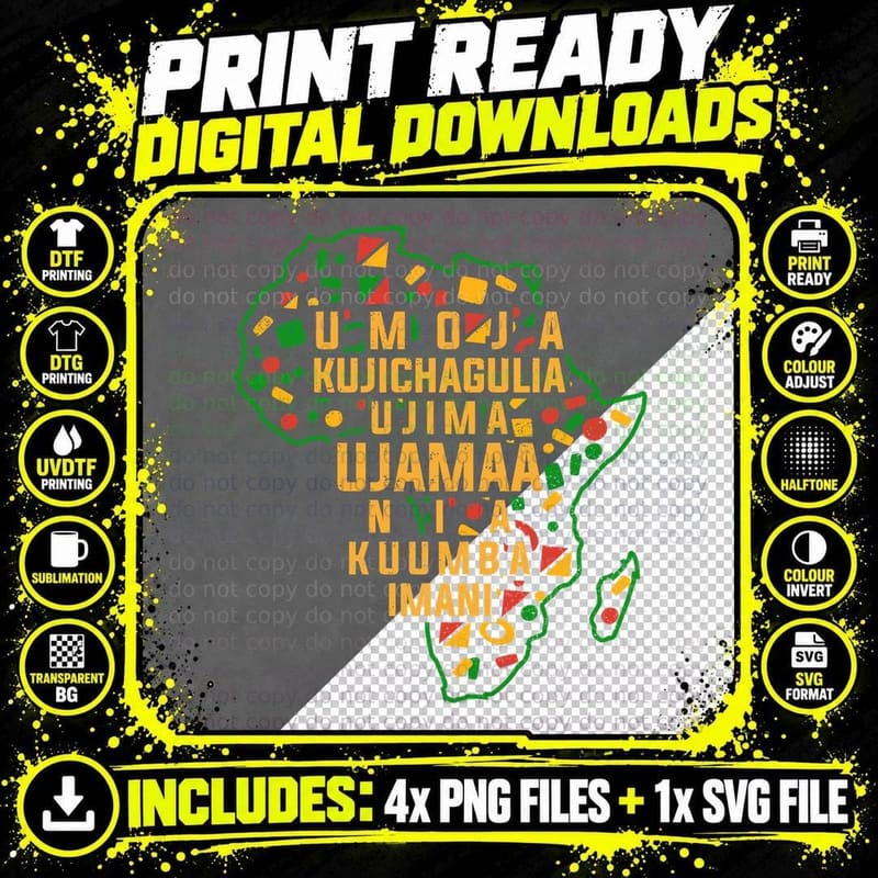 Umoja Kujichagulia Ujima Ujamaa Nia Kuumba Imani Kwanzaa Png SVG Digital Bundle