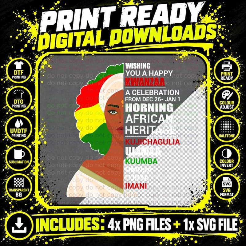 Wishing You a Happy Kwanzaa a Celebration from Dec 26- Png SVG Digital Bundle