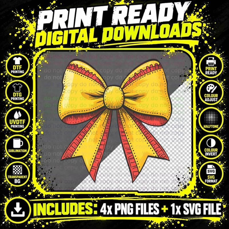 Yellow and Red Bow Illustration Softball T-Shirt Png SVG Digital Bundle