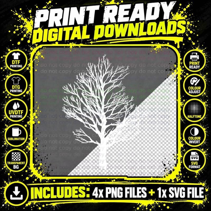 Bare Branches Silhouette Tree Design T-Shirt Png SVG Digital Bundle