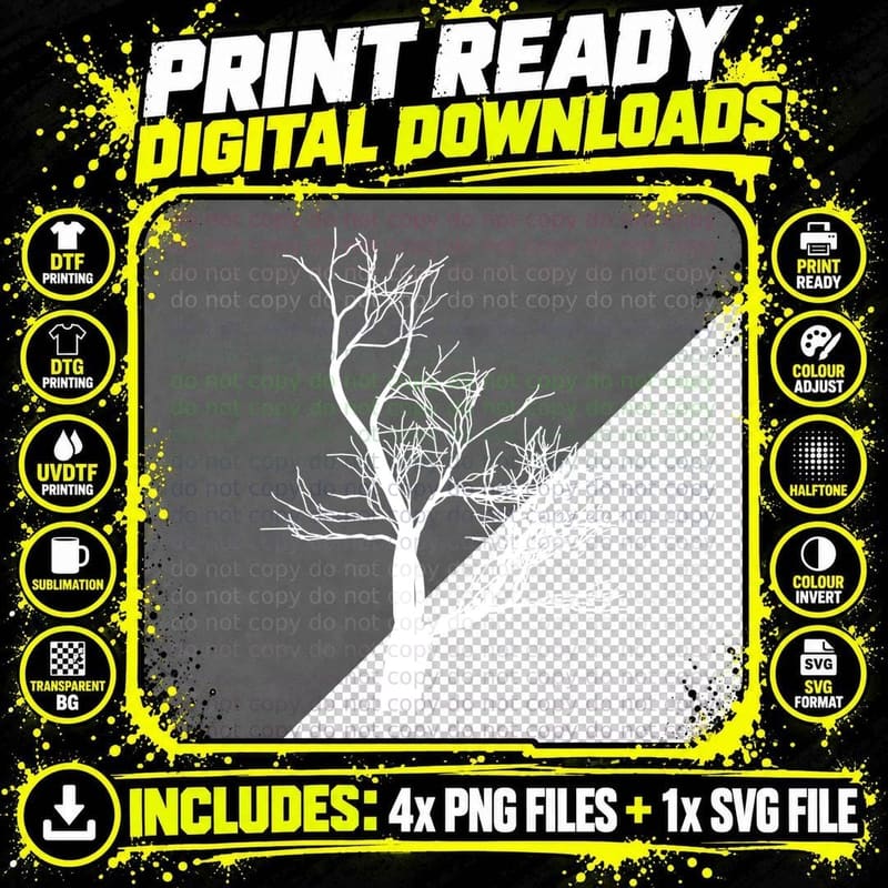 Bare Tree Silhouette Tree 03 T-Shirt, Tree Graphic Tee Png SVG Digital Bundle