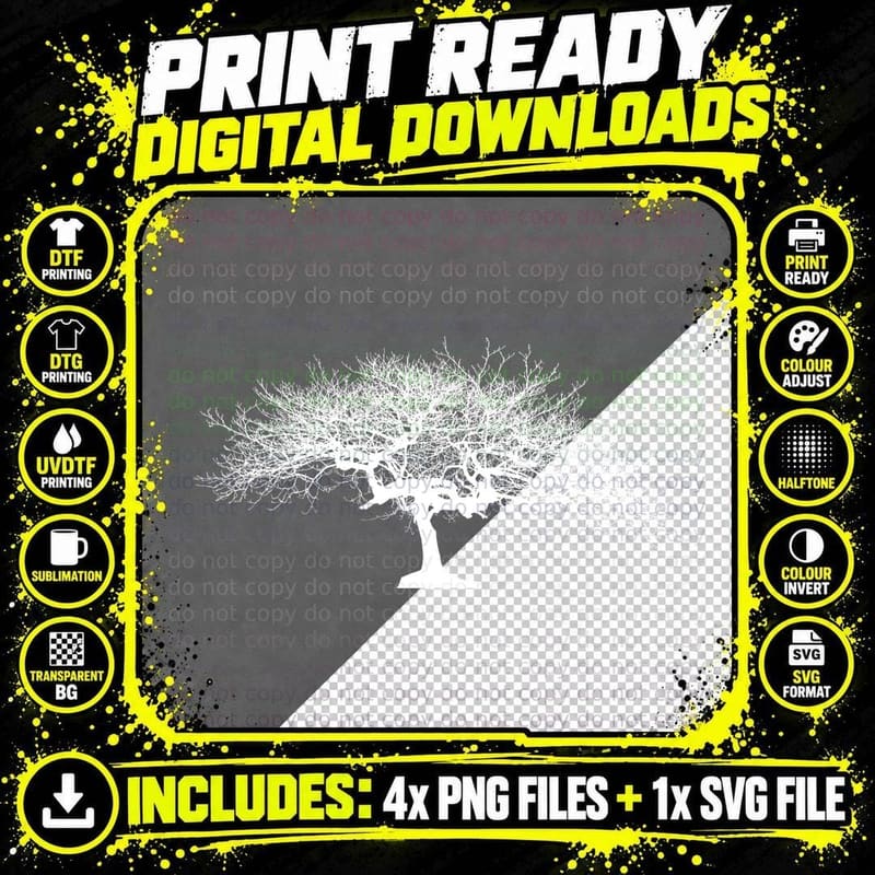 Bare Tree Silhouette Tree 04 T-Shirt, Tree Graphic Tee Png SVG Digital Bundle