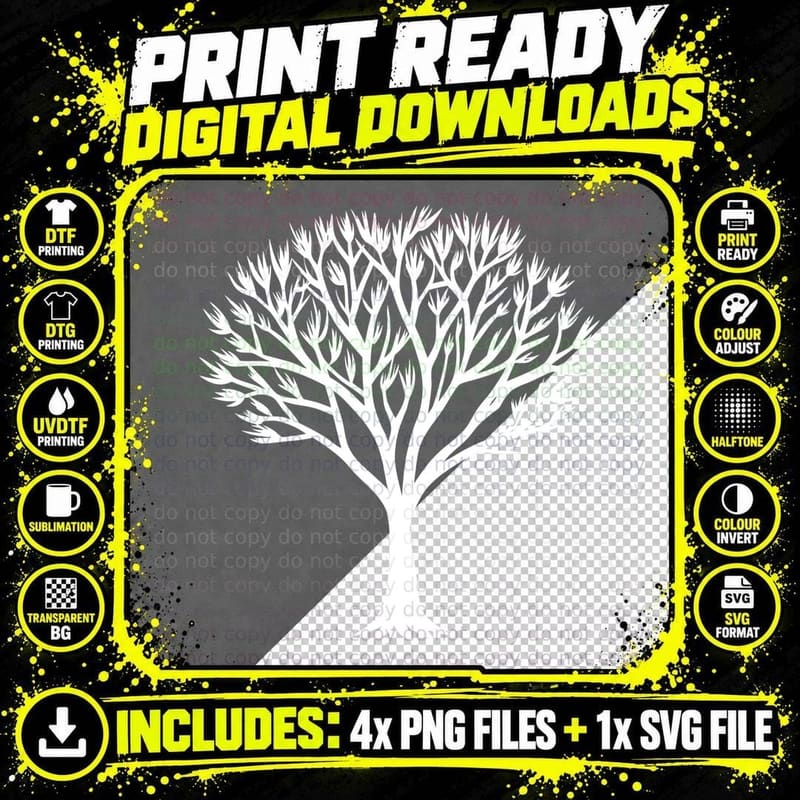 Bare Tree Silhouette Tree 09 T-Shirt, Tree Graphic Tee Png SVG Digital Bundle